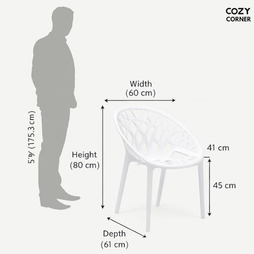 Cozy Corner Neelkamal Crystal PP Chair – Premium Durable Plastic Seating for Indoor & Outdoor Use – Ergonomic, Lightweight, Weather-Resistant, and Easy-to-Clean- Milky White, Set of 1 - Image 3