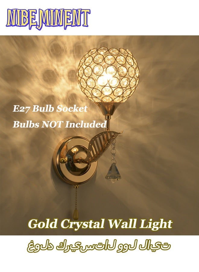 NIBEMINENT ضوء جدار كريستالي حديث فاخر بأوراق ذهبية، إضاءة موصولة كهربائياً بمقبس قياسي E27، تركيبة ضوئية زخرفية لغرفة النوم، غرفة المعيشة، الممر - المصابيح غير مشمولة، يتطلب تركيباً احترافياً - Image 1