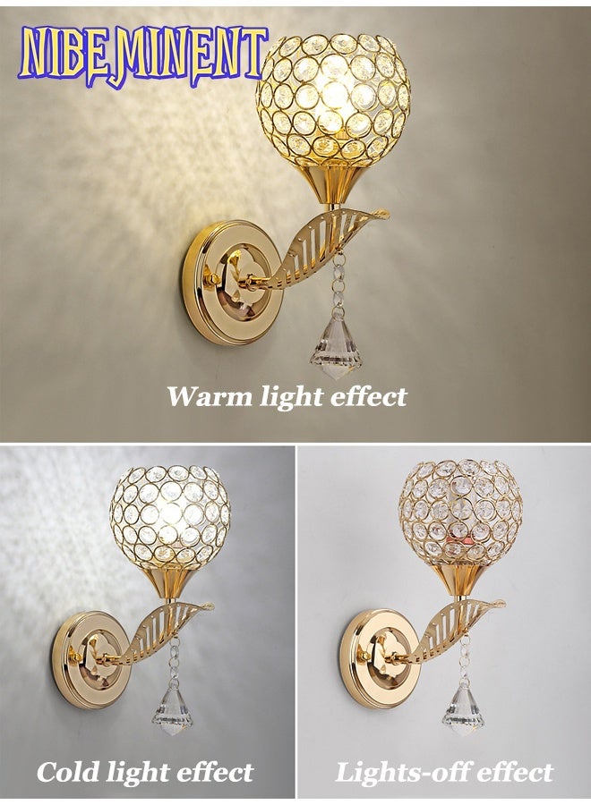 NIBEMINENT ضوء جدار كريستالي حديث فاخر بأوراق ذهبية، إضاءة موصولة كهربائياً بمقبس قياسي E27، تركيبة ضوئية زخرفية لغرفة النوم، غرفة المعيشة، الممر - المصابيح غير مشمولة، يتطلب تركيباً احترافياً - Image 5