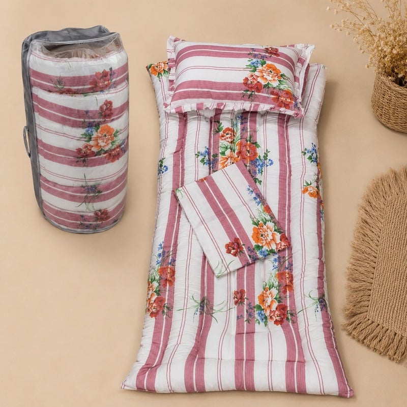 Floor mattress set with sheet, pillow, and folding bag – a comfortable hospitality package for a single bed or the floor, measuring 190x90x10 cm with a 220x203 cm sheet – ideal for travel, camping, and relaxation. - Image 1