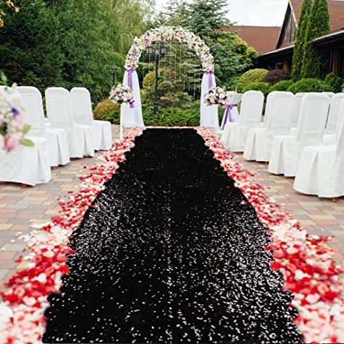 Partisout Partisout Aisle Runners for Weddings 2FTx15FT Sequin Wedding Rug Rustic Outdoor Walkway Carpet Ceremony Shimmer Runner for Party Grass Indoor Black 