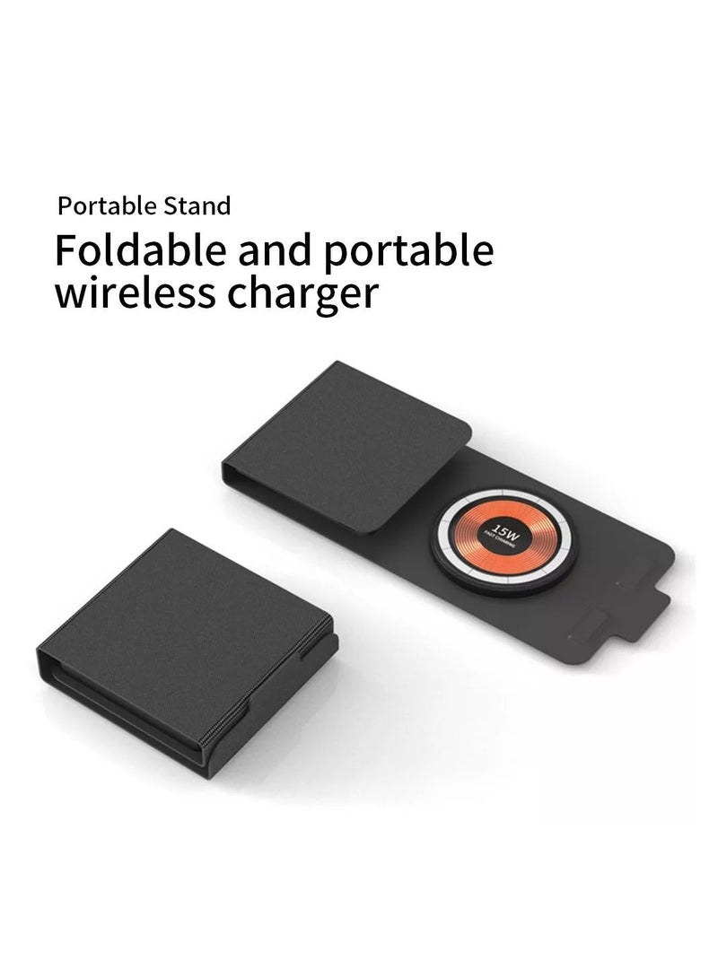 General Pocket-sized Foldable Magnetic Travel Wireless Charger 15w for iPhone 13/12/SE/11/XS/8 Samsung Galaxy Etc., Black  - Image 3
