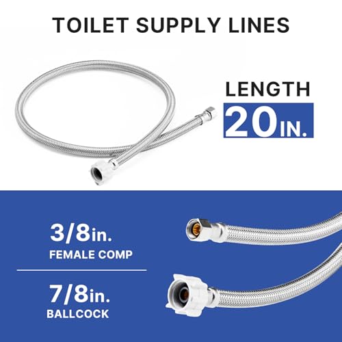 WMAXPFIT2 Pack 20 Inch Toilet Water Supply Line 38 Inch Female Comp x 78 Inch Female Ballcock Toilet Flexible Water Connector Hose Stainless Steel Braided Water Supply Line 20 INCHES - Image 3