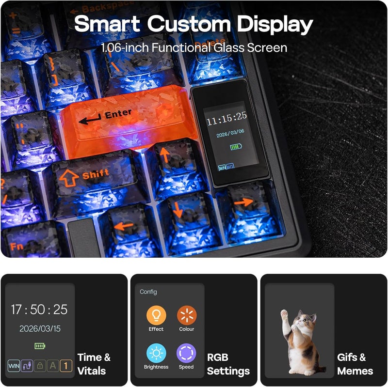 EPOMAKER TH80 V2 PRO Wireless Mechanical Keyboard, Screen & Knob, 10000mAh & 2.4G/BT, Hot-Swap, PBT Keycap, Mac Modifier, RGB, Creamy Gasket, Custom Gaming Keyboard for Mac/PC (Black, Creamy Jade) - Image 3