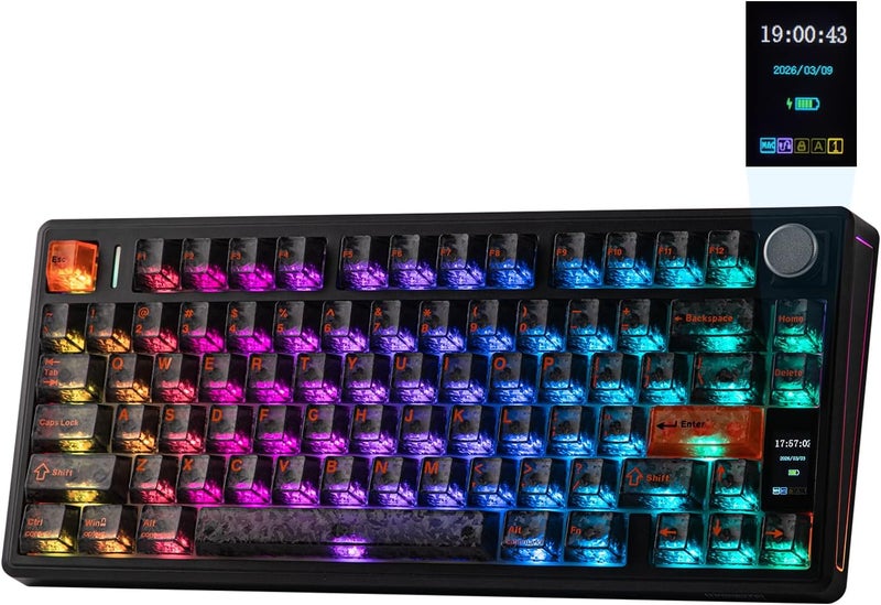 EPOMAKER TH80 V2 PRO Wireless Mechanical Keyboard, Screen & Knob, 10000mAh & 2.4G/BT, Hot-Swap, PBT Keycap, Mac Modifier, RGB, Creamy Gasket, Custom Gaming Keyboard for Mac/PC (Black, Creamy Jade) - Image 1