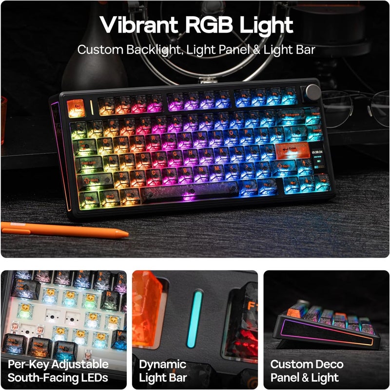EPOMAKER TH80 V2 PRO Wireless Mechanical Keyboard, Screen & Knob, 10000mAh & 2.4G/BT, Hot-Swap, PBT Keycap, Mac Modifier, RGB, Creamy Gasket, Custom Gaming Keyboard for Mac/PC (Black, Creamy Jade) - Image 4