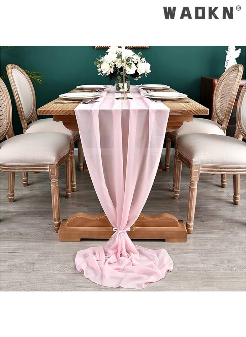 WAOKN 10ft White Chiffon Table Runner Wedding Table Runner,29x120 inches Gauze Table Runner,Rustic Sheer Table Decor for Romantic Bridal Shower, Baby Shower, Birthday Party Cake Table  - Image 2
