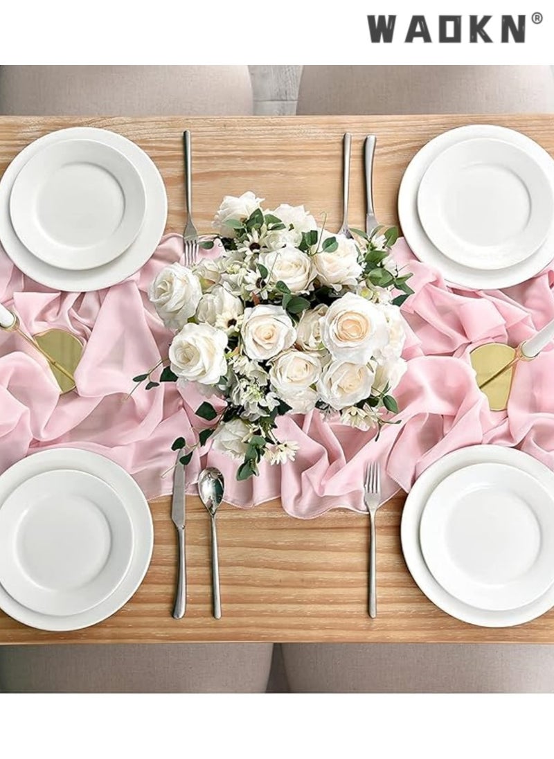 WAOKN 10ft White Chiffon Table Runner Wedding Table Runner,29x120 inches Gauze Table Runner,Rustic Sheer Table Decor for Romantic Bridal Shower, Baby Shower, Birthday Party Cake Table  - Image 4