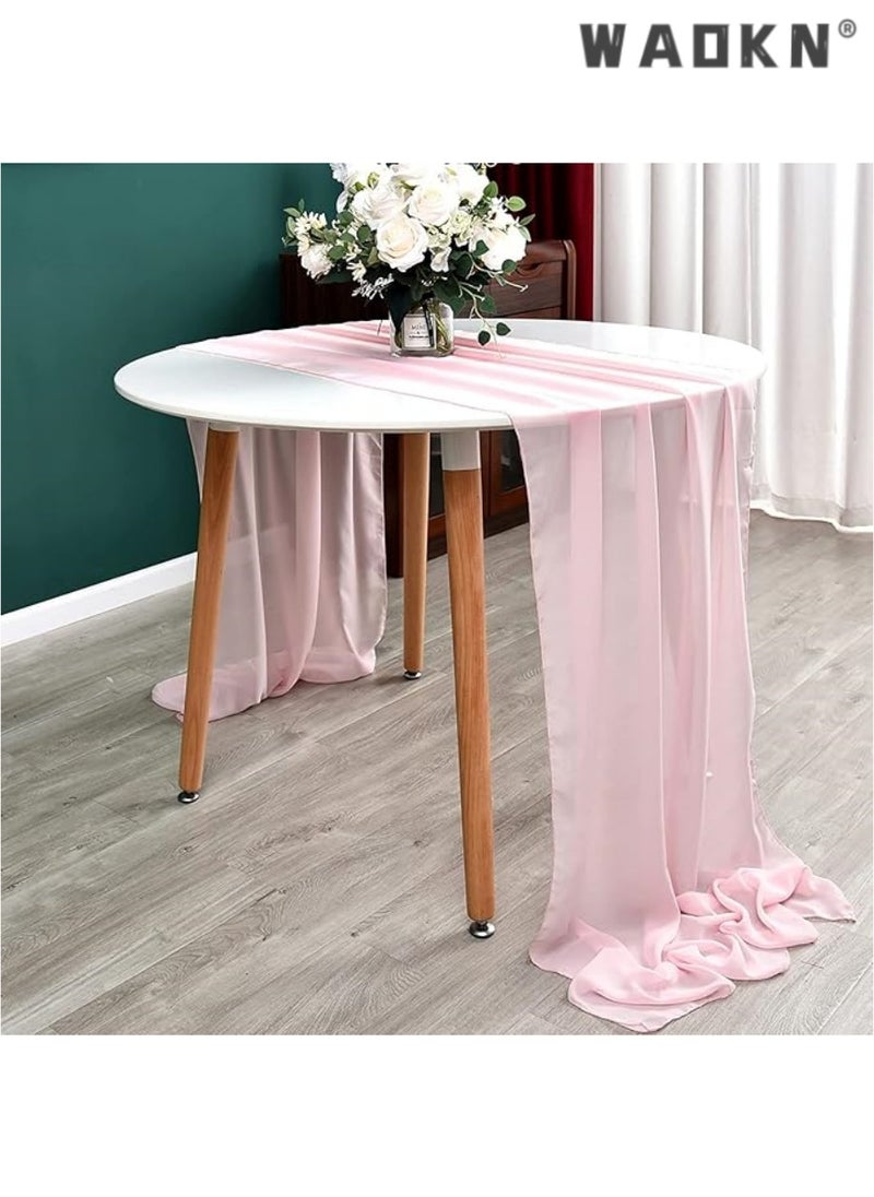 WAOKN 10ft White Chiffon Table Runner Wedding Table Runner,29x120 inches Gauze Table Runner,Rustic Sheer Table Decor for Romantic Bridal Shower, Baby Shower, Birthday Party Cake Table  - Image 3