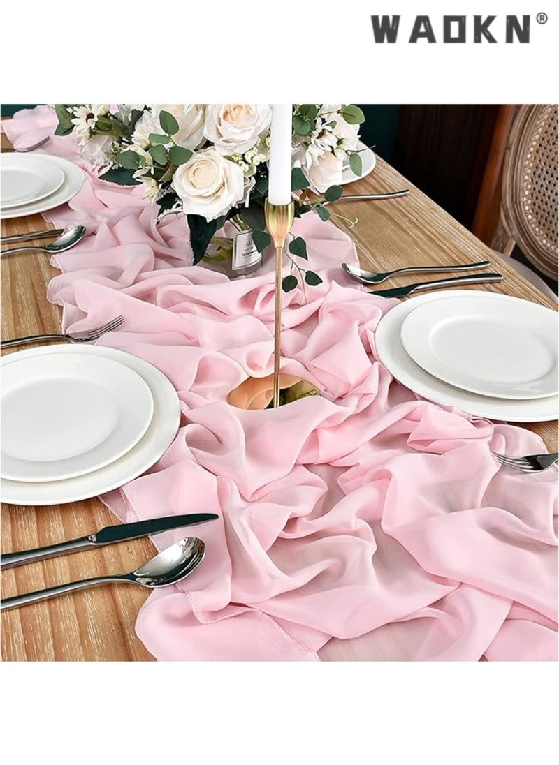 WAOKN 10ft White Chiffon Table Runner Wedding Table Runner,29x120 inches Gauze Table Runner,Rustic Sheer Table Decor for Romantic Bridal Shower, Baby Shower, Birthday Party Cake Table  - Image 5