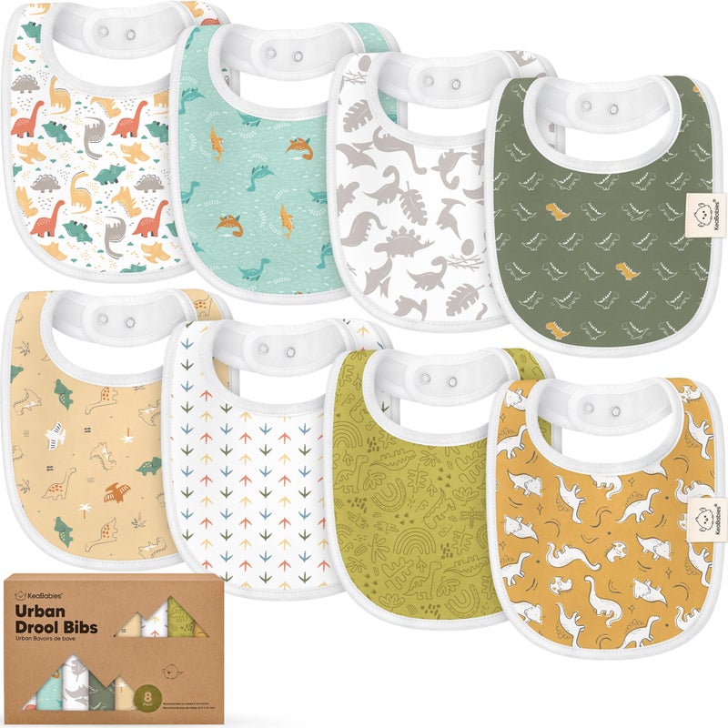 KeaBabies 8-Pack Organic Baby Bibs for Boys, Girls - Soft Cotton Drooling and Teething Bibs for Baby Girl & Boy, Extra Absorbent, Easy to Clean & Put On for Toddler, Newborn, Infant 0-24 Months (Mesozoic) - Image 1
