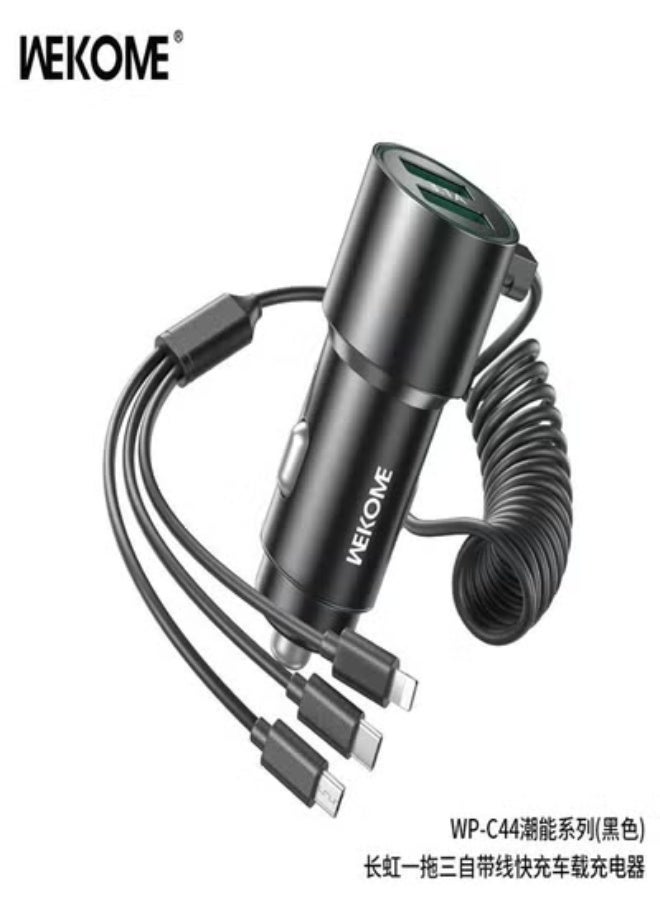 ويكومي "POP Digital 33W High-Speed 3-in-1 Car Charging Cable | Fast Charging Cord with Type-C, Micro USB & Lightning Ports | Durable Braided Wire, Universal Compatibility for Smartphones & Tablets – Black" - Image 3