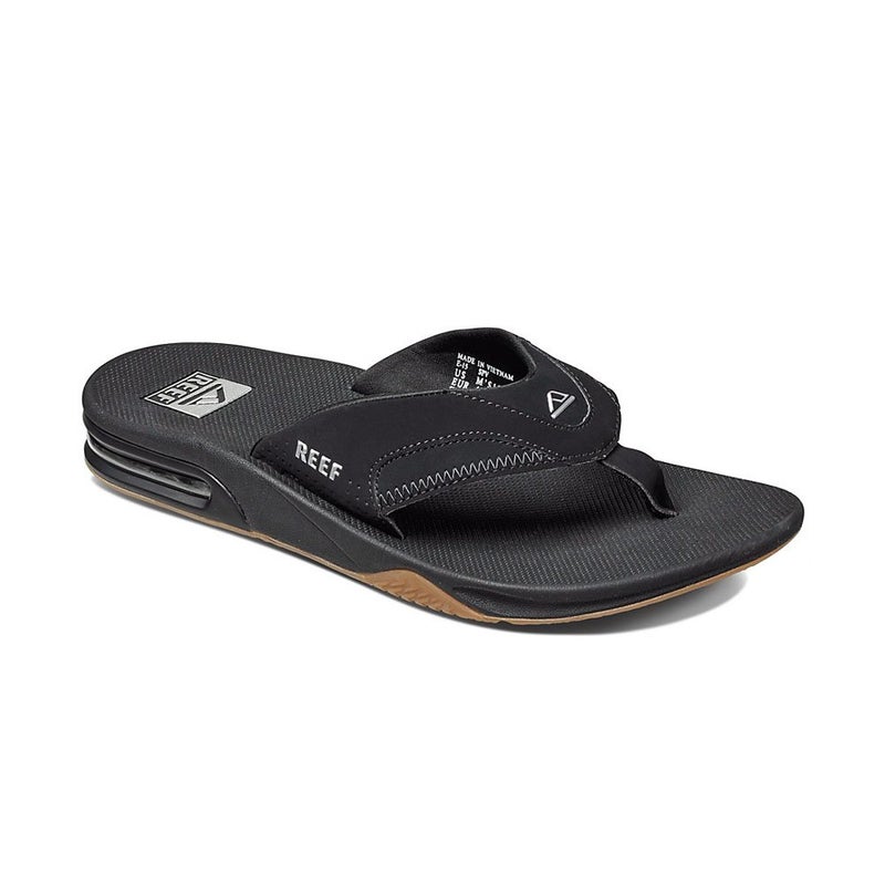 Reef REEF Fanning Men's Bottle Opener Flip Flop, Arch Support, Durable Outsole, Water Friendly, Black/Silver, 9  - Image 4