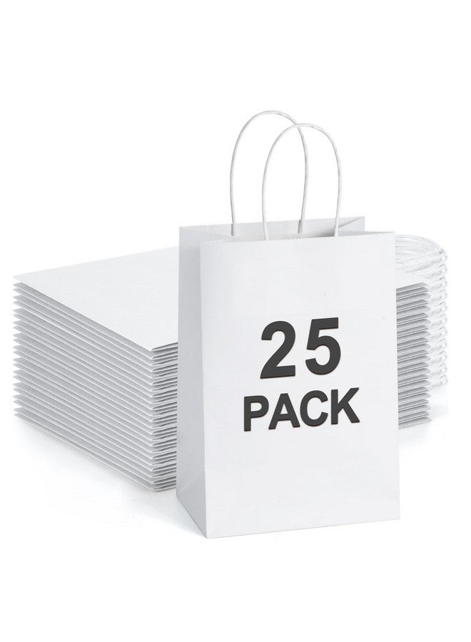 BagDream Kraft Gift Paper Bags 25Pcs 5.25x3x8 Inches Small Paper Gift Bags White Paper Bags with Handles Paper Shopping Bags Party Favor Bags 100% Recyclable Kraft Paper Bags Sacks - Image 1