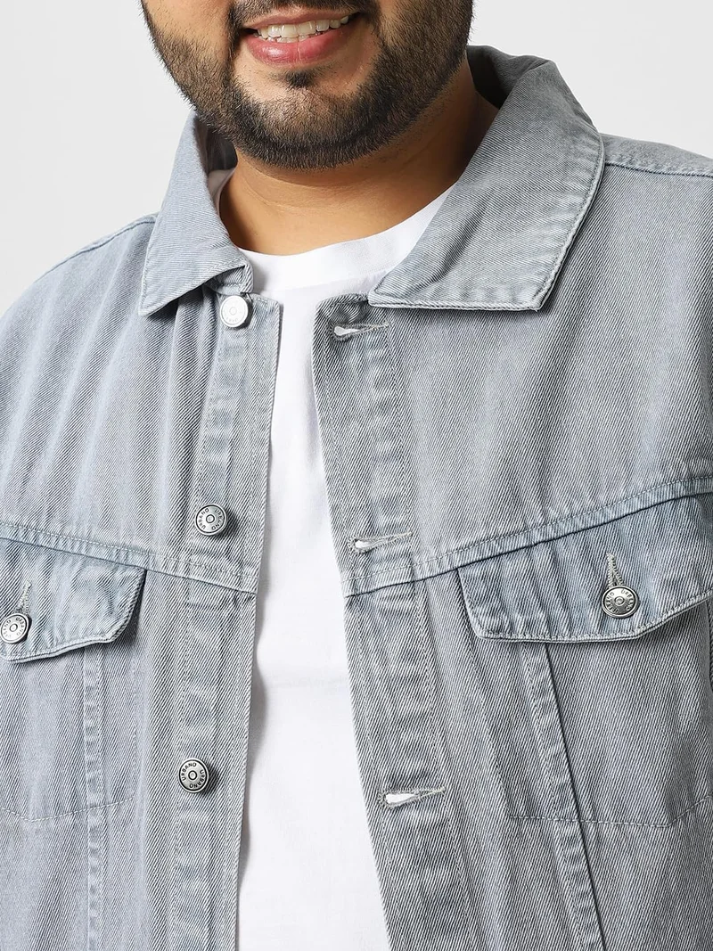 Urbano Fashion  Urbano Plus Men's Light Grey Regular Fit Washed Full Sleeve Denim Jacket  | Best Price UAE