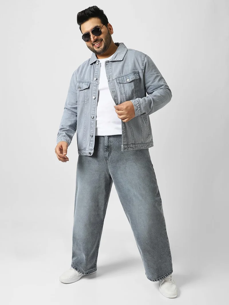 Urbano Fashion  Urbano Plus Men's Light Grey Regular Fit Washed Full Sleeve Denim Jacket  | Best Price UAE