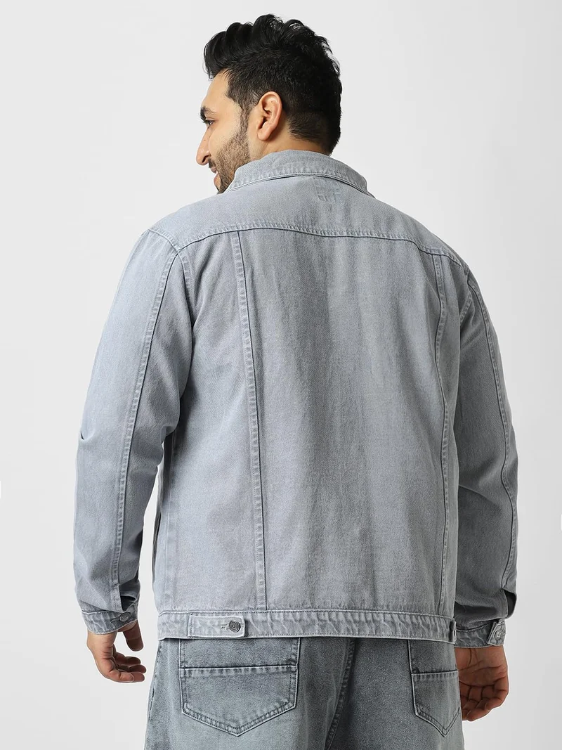 Urbano Fashion  Urbano Plus Men's Light Grey Regular Fit Washed Full Sleeve Denim Jacket  | Best Price UAE