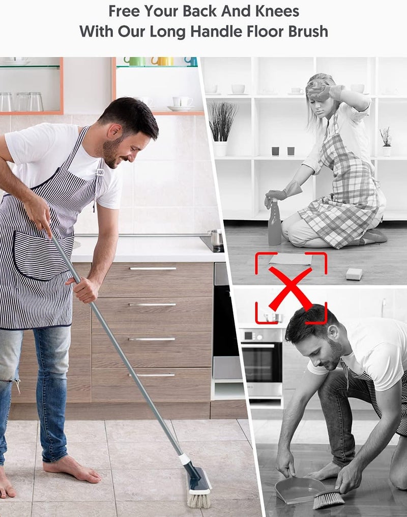 ILAVCOOL فرشاة كنس بمقبض طويل قابلة للتعديل، تجمع بين وظائف الكنس والفرك؛ مصممة لتنظيف الأرضيات والأسطح الصلبة مثل الأرصفة والحمامات والمطابخ والحمامات الاستحمام والأراضي المرصوفة بالبلاط. - Image 4
