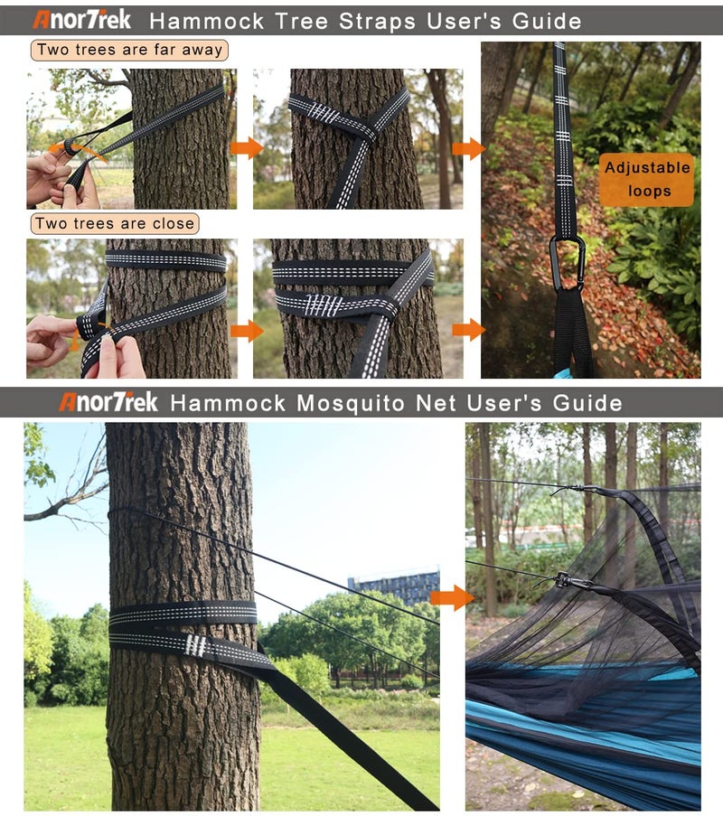 AnorTrek Camping Hammock with Mosquito Net, Double & Single Lightweight Portable Hammocks with Tree Straps, Parachute Hammock for Camping, Backpacking - Image 5
