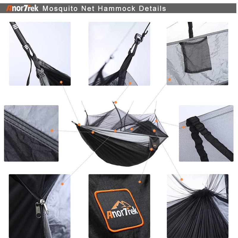 AnorTrek Camping Hammock with Mosquito Net, Double & Single Lightweight Portable Hammocks with Tree Straps, Parachute Hammock for Camping, Backpacking - Image 4