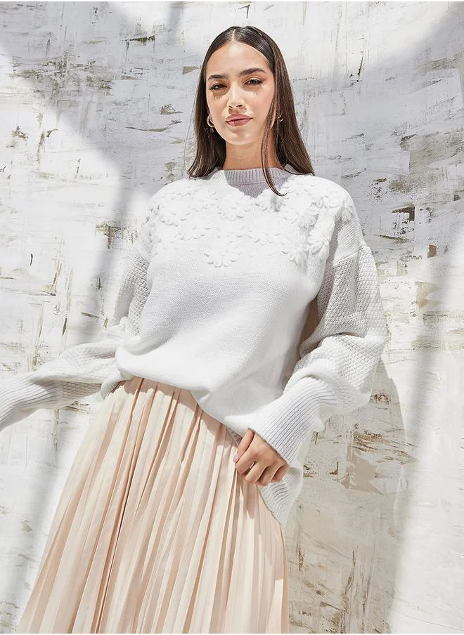 ستايلي Oversized Floral Embroidered Knit Sweater