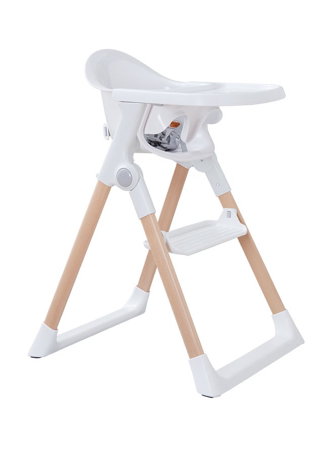 Munchkin Float Foldable Baby And Toddler High Chair  6-36 Months, White With Wooden Legs - Image 1