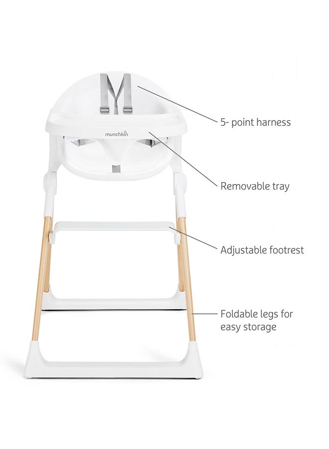 Munchkin Float Foldable Baby And Toddler High Chair  6-36 Months, White With Wooden Legs - Image 4