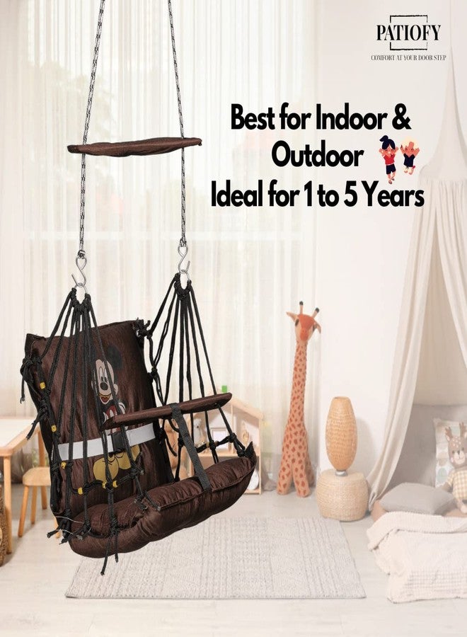 Patiofy Baby Swing | Hanging Swing for Kids | Jhula for Baby | Suitable for Indoor and Outdoor | Weight Capacity 10-15 Kg | Portable| Age Group 4-8 Years (Brown) - Image 4