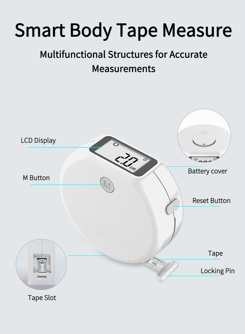 Excefore Smart Body Tape Measure, SUN & LION Accurate Body Fat Measure, Digital LCD Monitor Display, Body Measurement Tape with Bluetooth for Fitness Man & Woman, Data Syn, Lock Pin (inch & cm) - Image 4