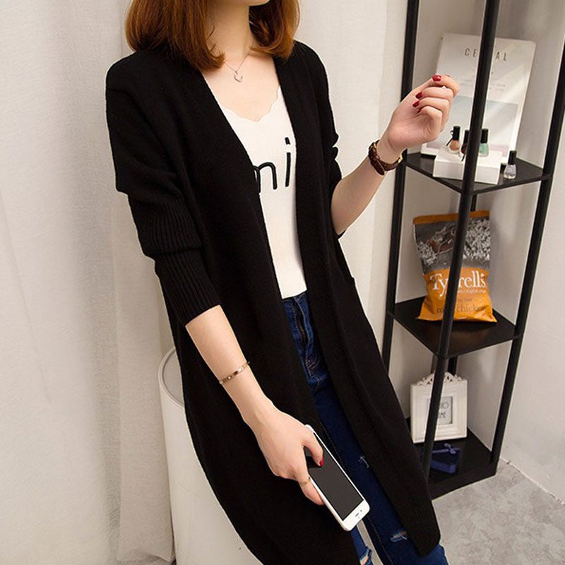 Korean Style Loose Knit Cardigan Womens Mid-Length Spring Autumn Coat Apricot  - Image 2