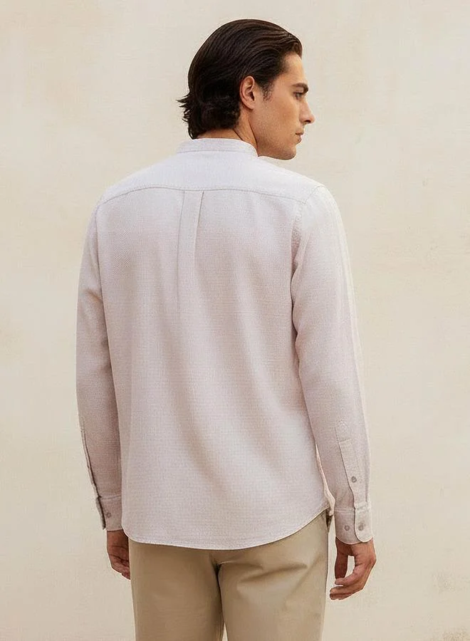 Splash FAV BEIGE Men Regular Fit Mandarin Neck Houndstooth Long Sleeves Linen Blend Shirt for Men | Best Price UAE