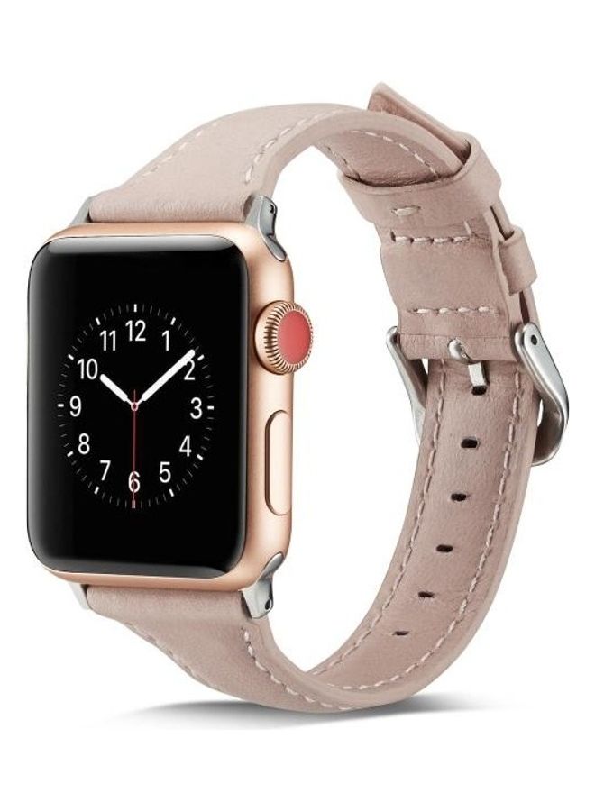 NIBEMINENT Thin Leather Replacement Wrist Strap Watchband For Apple Watch Series 1/2/3/4/5 42-44mm Pink - Image 1