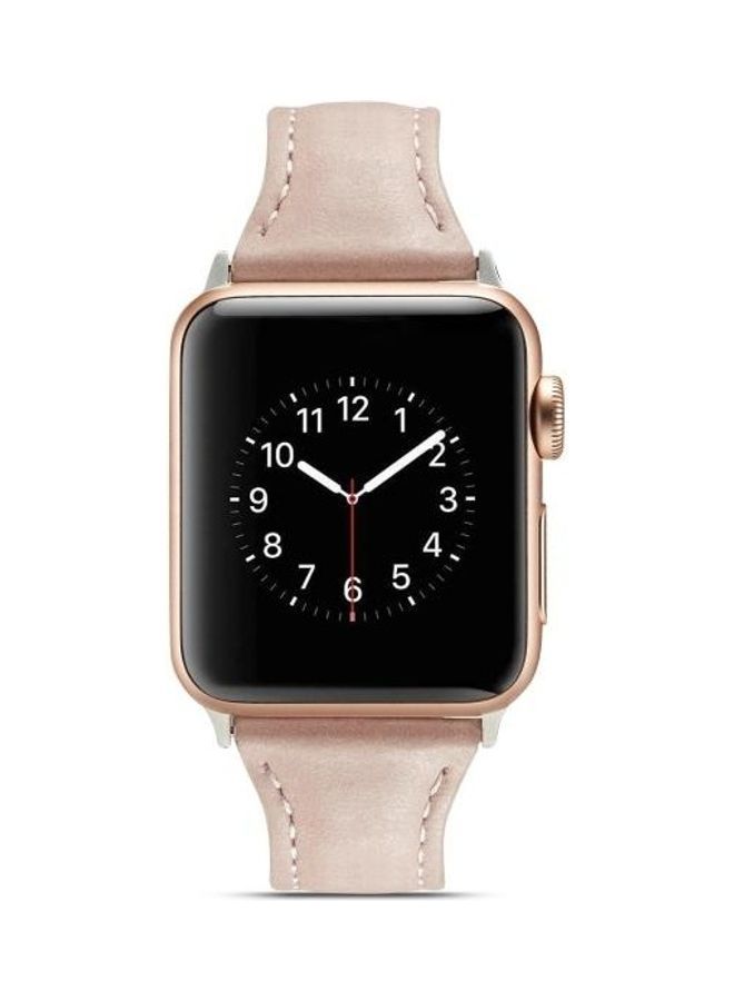 NIBEMINENT Thin Leather Replacement Wrist Strap Watchband For Apple Watch Series 1/2/3/4/5 42-44mm Pink - Image 4