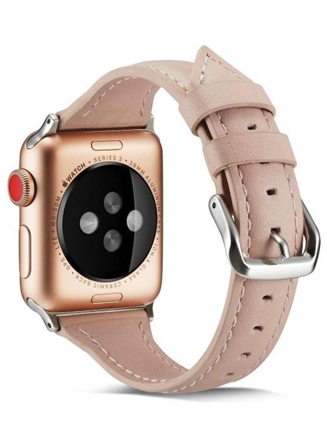 NIBEMINENT Thin Leather Replacement Wrist Strap Watchband For Apple Watch Series 1/2/3/4/5 42-44mm Pink - Image 2