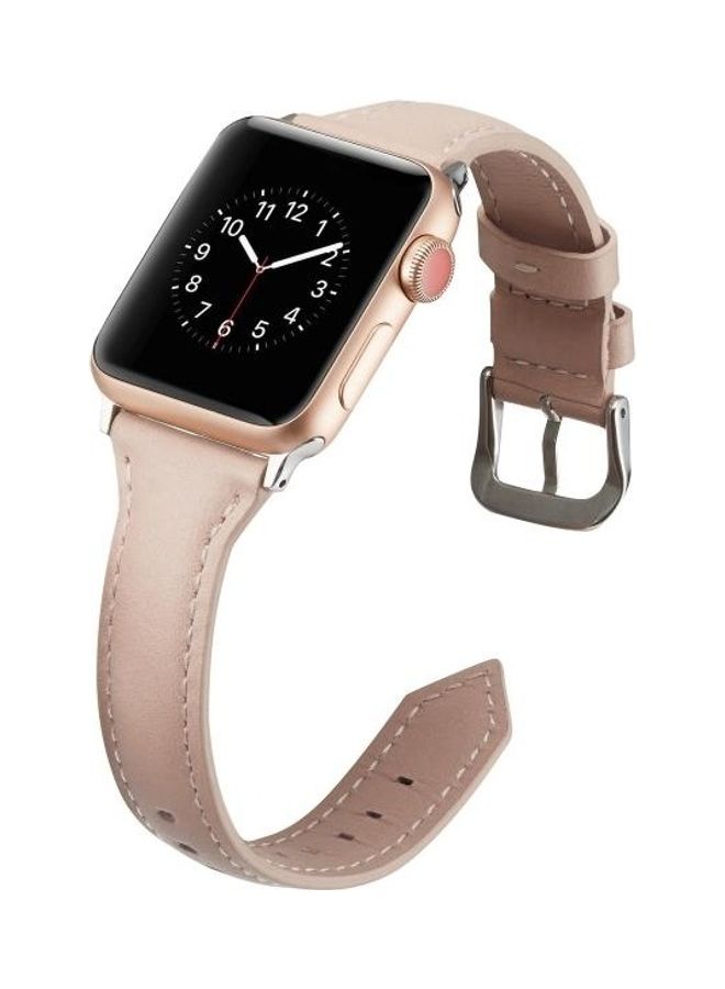 NIBEMINENT Thin Leather Replacement Wrist Strap Watchband For Apple Watch Series 1/2/3/4/5 42-44mm Pink - Image 3