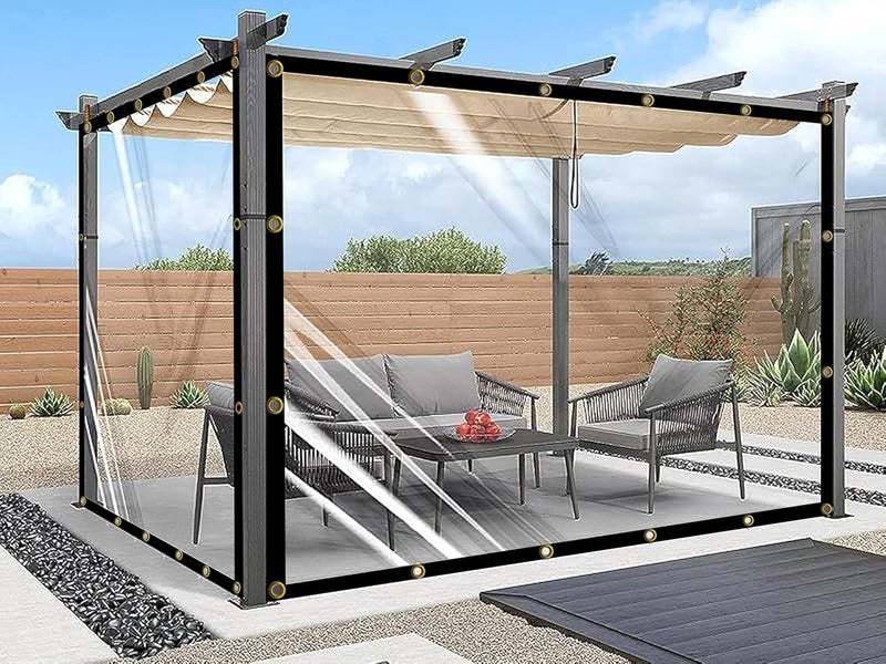 GREEN DECOR Waterproof Transparent Clear PVC Tarps Canopy Cover with RustProof Eyelet Polyester Band Used for Indoor and Outdoor Area for Dust Ac Wind Rain6 X 10 Feet Pack of 1 Piece - Image 1