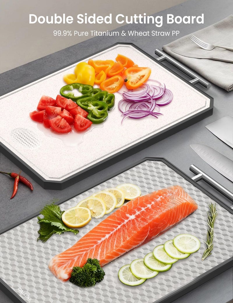 Callsky Cutting Board for Kitchen, Non Toxic Titanium Cutting Board, Double-Sided Metal Chopping Board with Juice Groove, Cutting Boards for Meat, Vegetables and Fruits, Dishwasher Safe Large 16â€Ã—11â€ - Image 2
