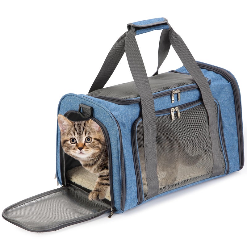 Mr. Pen Mr Pen Pet Carrier 175 x 112 x 115 Medium Size Blue Portable Travel Carrier for Small Pets Cats Small Dogs Breathable Mesh Safety Inner Leash Side Pocket Padded Shoulder Strap - Image 2