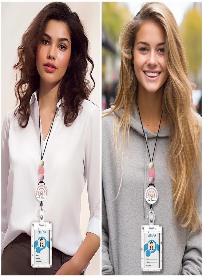 Icycay Teacher Lanyards for Id Badges, ID Badge Holder with Silicone Beaded Lanyard Badge Reel Retractable Clip, Cute Rainbow Lanyard with ID Holder Retractable Keychain, Office Name Tag Badge Holder - Image 3
