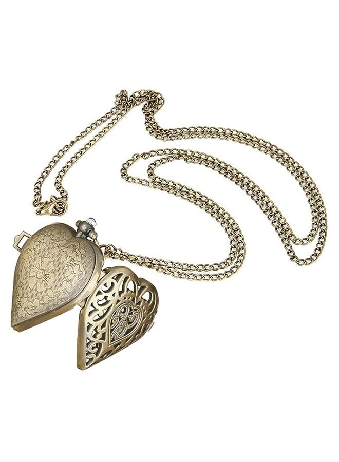 Women's Pocket Watch, Heart Shape Pocket Watch Pendant with Chain, Gifts Ideas for Women (Bronze)  - Image 3