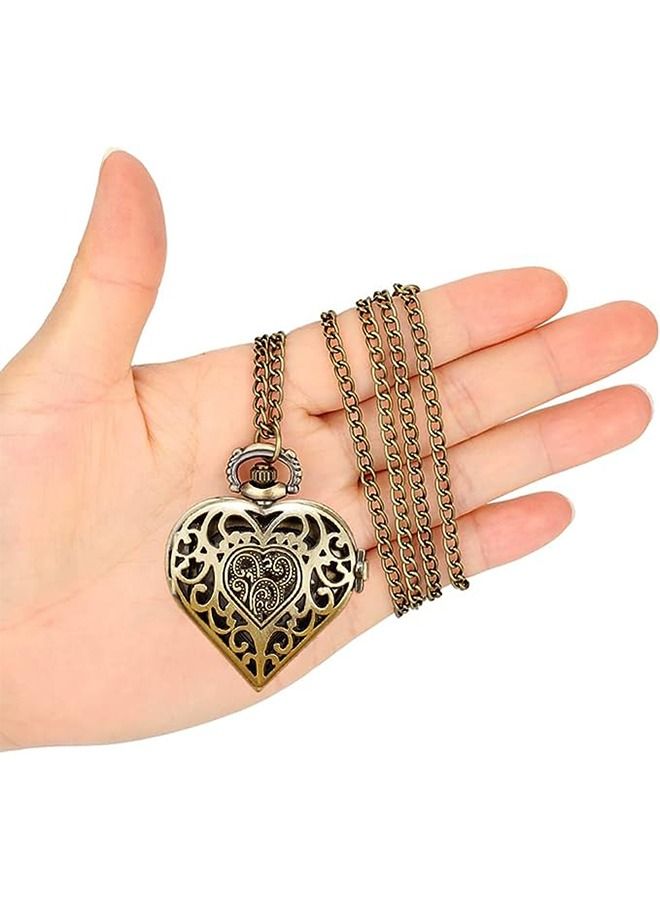 Women's Pocket Watch, Heart Shape Pocket Watch Pendant with Chain, Gifts Ideas for Women (Bronze)  - Image 4