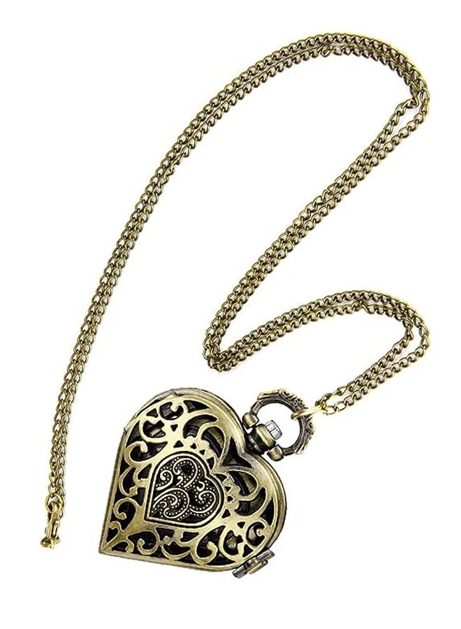 Women's Pocket Watch, Heart Shape Pocket Watch Pendant with Chain, Gifts Ideas for Women (Bronze)  - Image 2