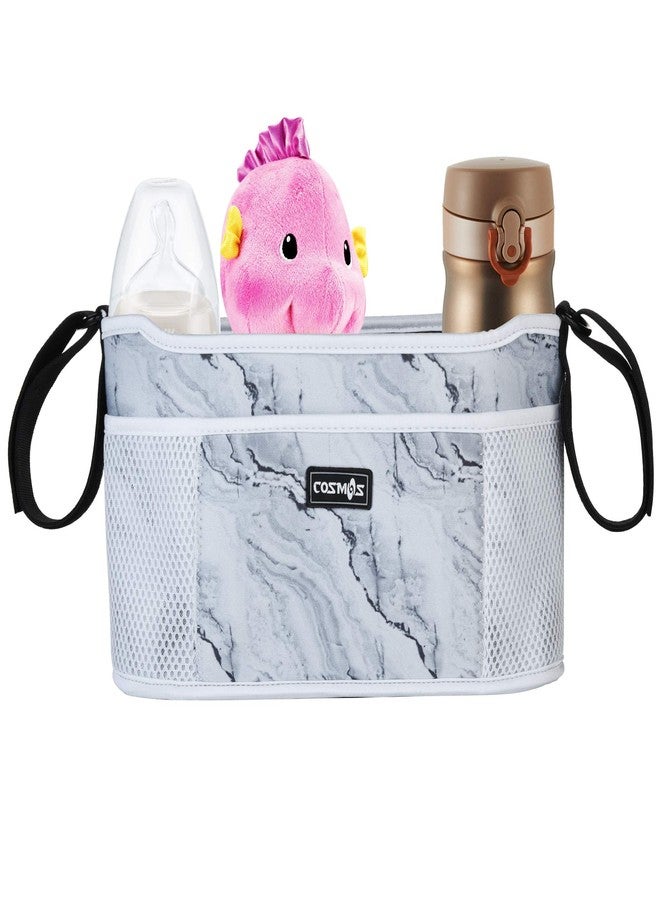 CM Stroller Organizer Diaper Bag Stroller Accessories Pack with Drink Holders and Zipped Pockets for Baby Stroller, Car, Shopping Cart. Fits All Major Strollers. (Marble White) - Image 2