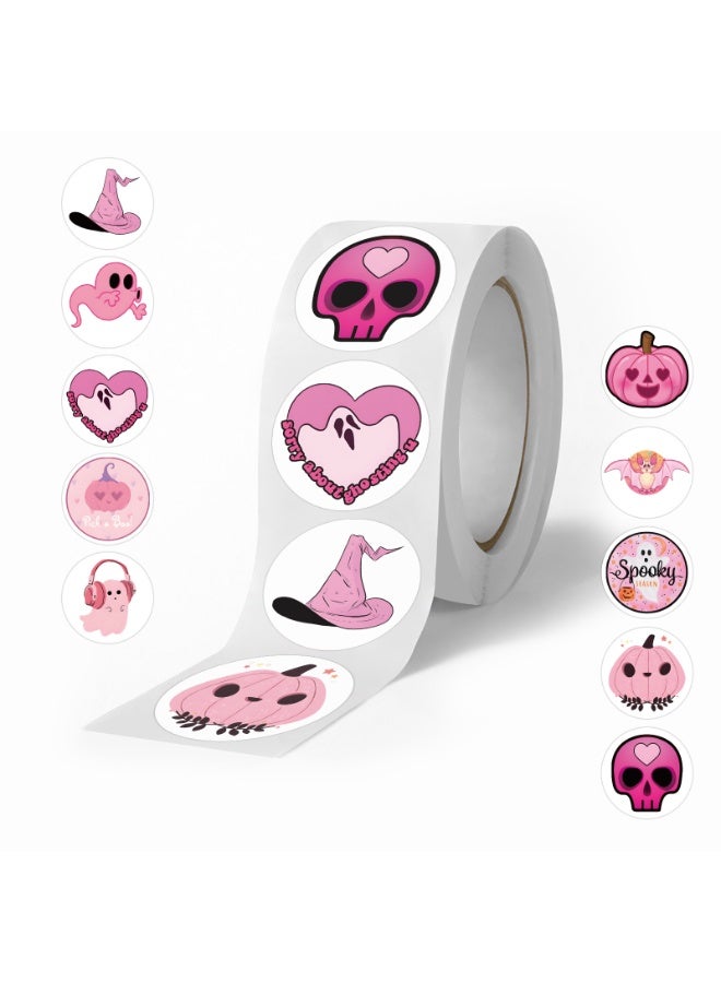 NIBEMINENT 500 Pcs Pink Halloween Deco Kit Waterproof Stickers, High Definition Printing Bright Colors, Suitable for Laptop Skateboard Luggage Water Bottle Guitar DIY - Image 1