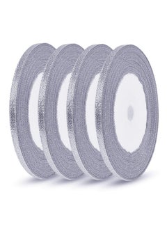 Oubaka 4 Roll Christmas Glitter Metallic Silver Ribbon Glitter Ribbon For Gift Crafters Wedding Party Birthday Wrap Hair Bows Floral Projects Wrapping Decorations Diy Crafts Arts(1/4Inx22M)  - Image 2