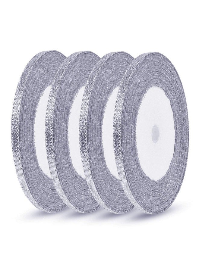 Oubaka 4 Roll Christmas Glitter Metallic Silver Ribbon Glitter Ribbon For Gift Crafters Wedding Party Birthday Wrap Hair Bows Floral Projects Wrapping Decorations Diy Crafts Arts(1/4Inx22M) - Image 2