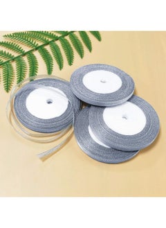 Oubaka 4 Roll Christmas Glitter Metallic Silver Ribbon Glitter Ribbon For Gift Crafters Wedding Party Birthday Wrap Hair Bows Floral Projects Wrapping Decorations Diy Crafts Arts(1/4Inx22M)  - Image 1