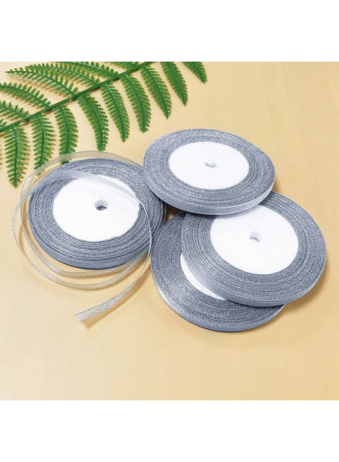 Oubaka 4 Roll Christmas Glitter Metallic Silver Ribbon Glitter Ribbon For Gift Crafters Wedding Party Birthday Wrap Hair Bows Floral Projects Wrapping Decorations Diy Crafts Arts(1/4Inx22M) - Image 1