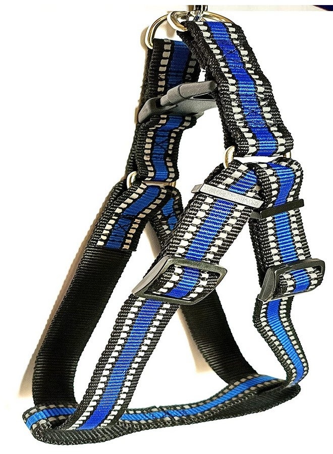 حزام كلب متوسط الحجم مع مقود، عاكس، مريح وقابل للتعديل، مجموعة حزام كلب بطول 0.75 بوصة، آمن ليلاً، للمشي في الهواء الطلق (أزرق) - Image 4