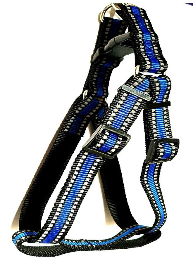 حزام كلب متوسط الحجم مع مقود، عاكس، مريح وقابل للتعديل، مجموعة حزام كلب بطول 0.75 بوصة، آمن ليلاً، للمشي في الهواء الطلق (أزرق) - Image 5